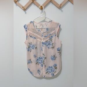 3/$30 | Women’s Pink and Blue Floral Lace Sheer Top
